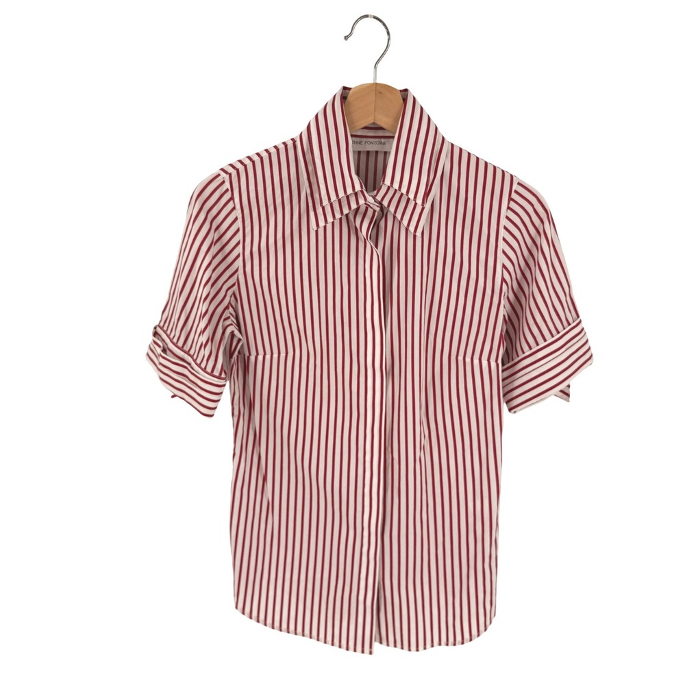 Anne Fontaine Sabrina Button Down Red 38 Striped Short Sleeve Cotton Blouse